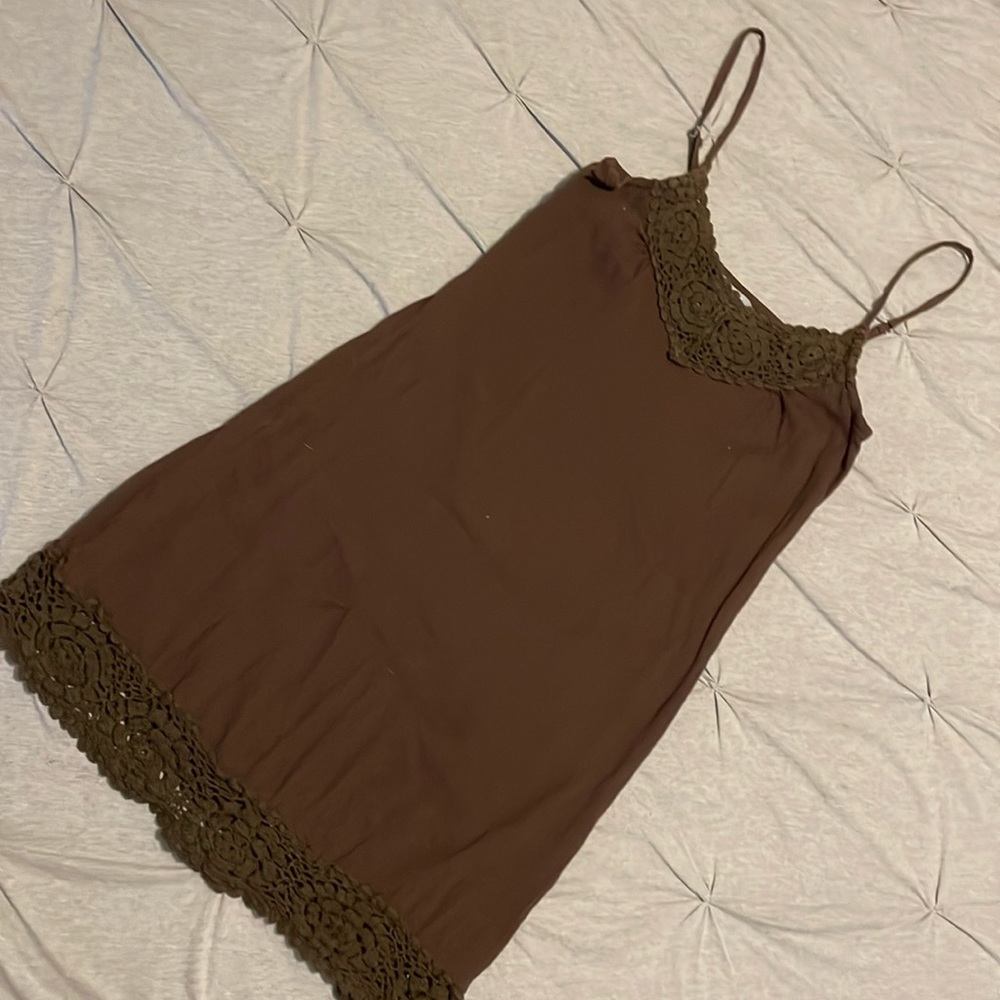 Brown crochet slip dress
